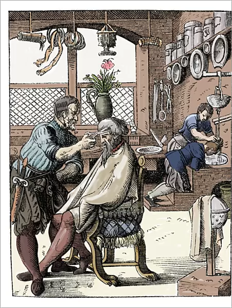 16th century haircut at a barber shop