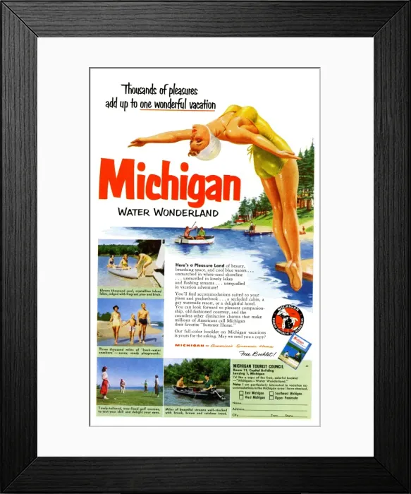 Framed Print : Advertisement, Michigan Water Wonderland Framed Print : Advertisement, Michigan Water Wonderland