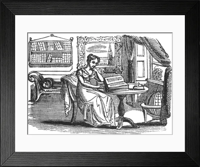 Framed Print : Lady reading in a room, c. 1800 Framed Print : Lady reading in a room, c. 1800