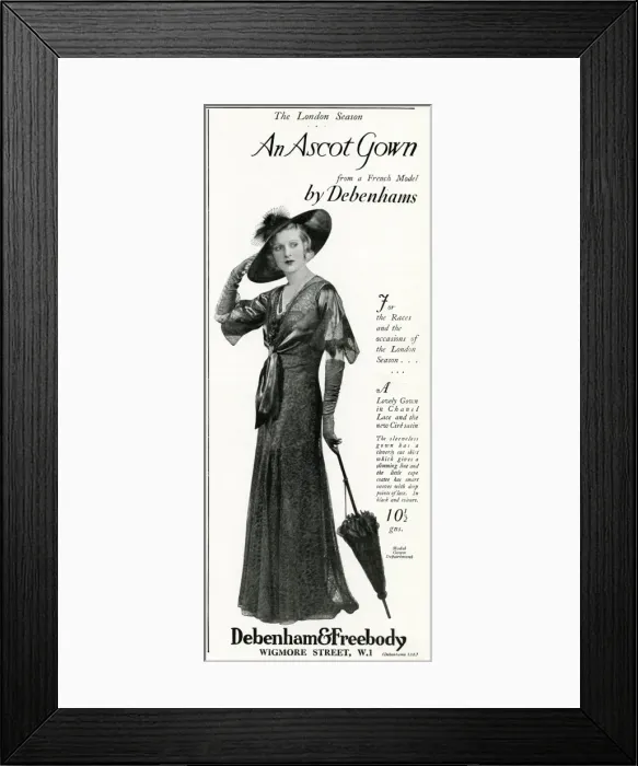 Framed Print : Advert for Debenham & Freebody ascot gown 1933 Framed Print : Advert for Debenham & Freebody ascot gown 1933