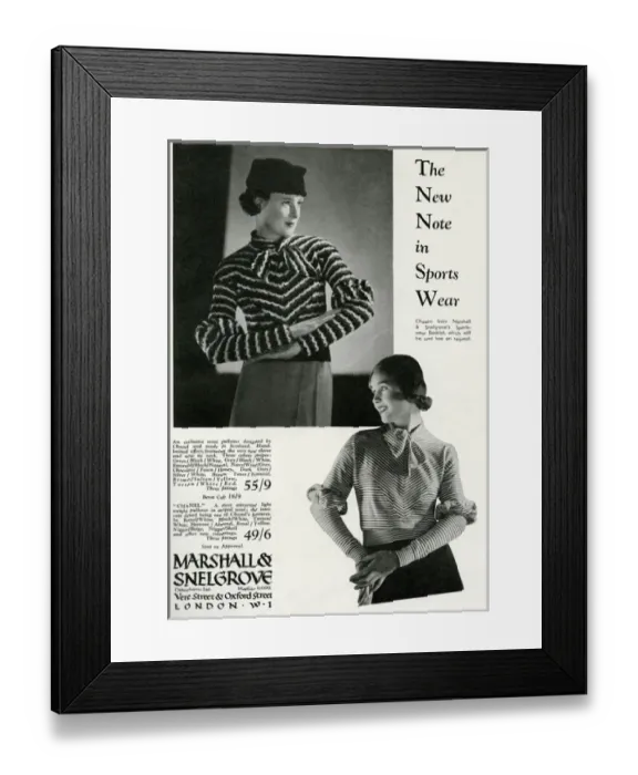 Framed Print : Advert for Marshall & Snelgrove fashionable stripes 1933 Framed Print : Advert for Marshall & Snelgrove fashionable stripes 1933