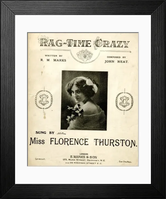 Framed Print : Music cover, Rag-Time Crazy sung by Florence Thurston Framed Print : Music cover, Rag-Time Crazy sung by Florence Thurston