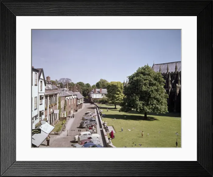 Framed Print : Street view near the Cathedral, Exeter, Devon Framed Print : Street view near the Cathedral, Exeter, Devon