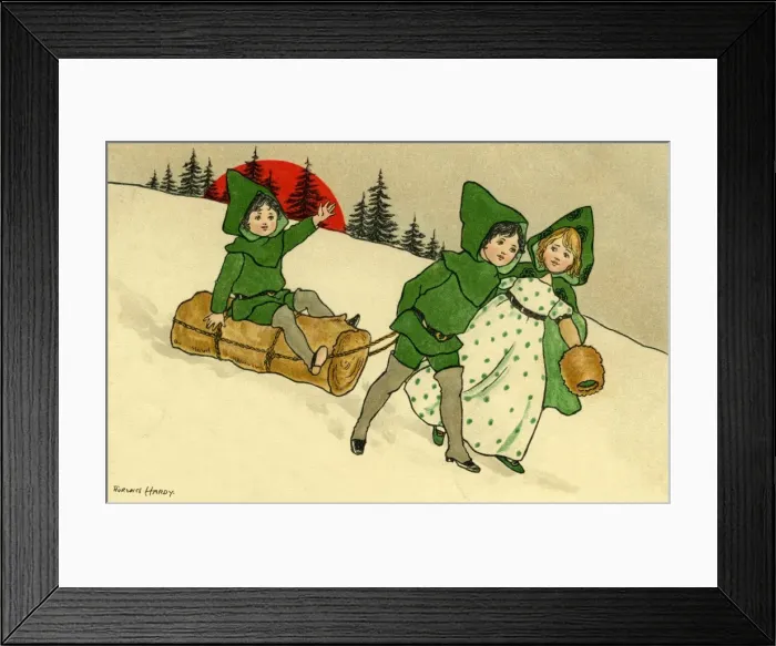 Framed Print : Christmas children with yule log Framed Print : Christmas children with yule log