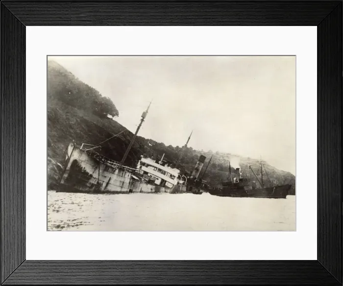 Framed Print : Wreck of the Broadmayne, ashore at Mill Bay Cove, Devon Framed Print : Wreck of the Broadmayne, ashore at Mill Bay Cove, Devon