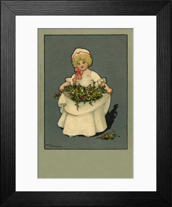 Framed Print : Girl with holly & mistletoe Framed Print : Girl with holly & mistletoe