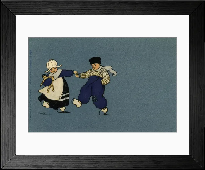Framed Print : Dutch boy and girl in blue Framed Print : Dutch boy and girl in blue