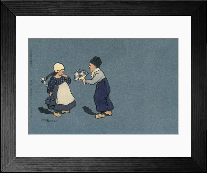 Framed Print : Dutch boy and girl in blue Framed Print : Dutch boy and girl in blue