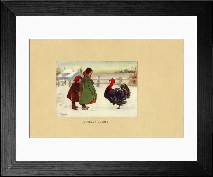 Framed Print : Children and a big turkey Framed Print : Children and a big turkey