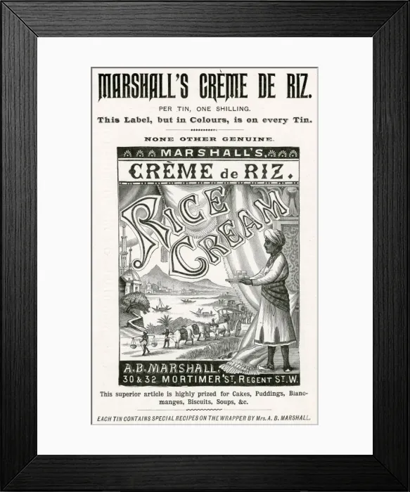 Framed Print : Advert for Marshalls Creme De Riz, rice cream 1899 Framed Print : Advert for Marshalls Creme De Riz, rice cream 1899