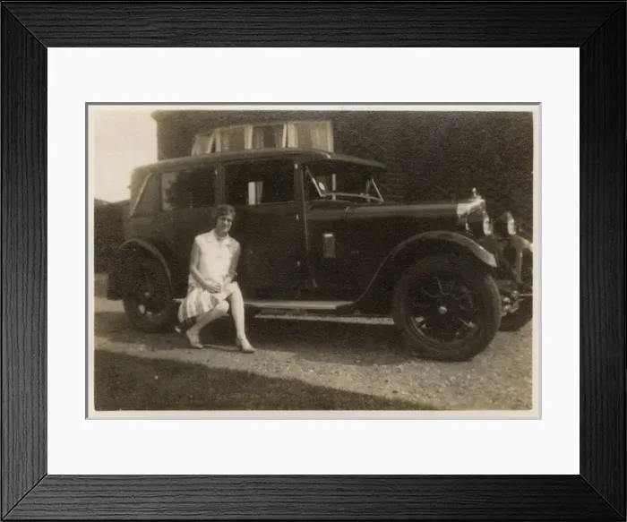 Framed Print : A lady ( Marion ) - sitting on the running board of her car Framed Print : A lady ( Marion ) - sitting on the running board of her car