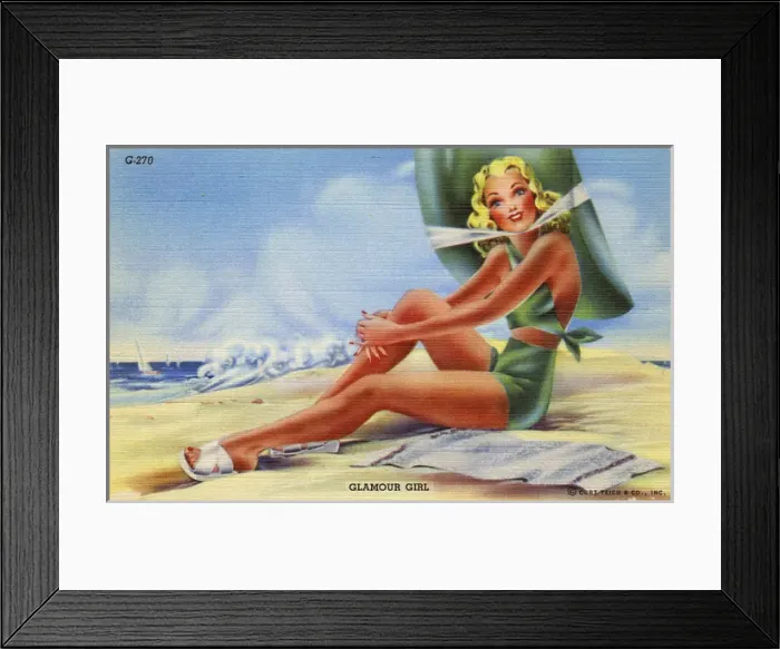 Framed Print : American Glamour Girl on the Beach - USA Framed Print : American Glamour Girl on the Beach - USA
