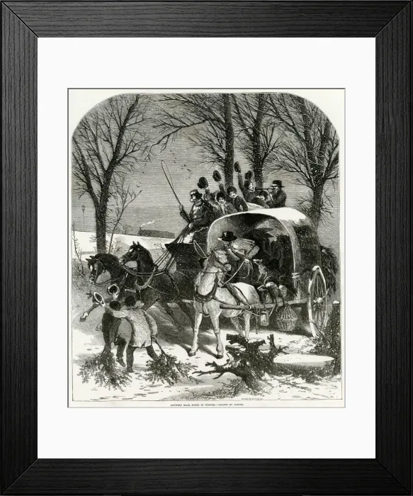 Framed Print : Country road scene in winter 1850 Framed Print : Country road scene in winter 1850
