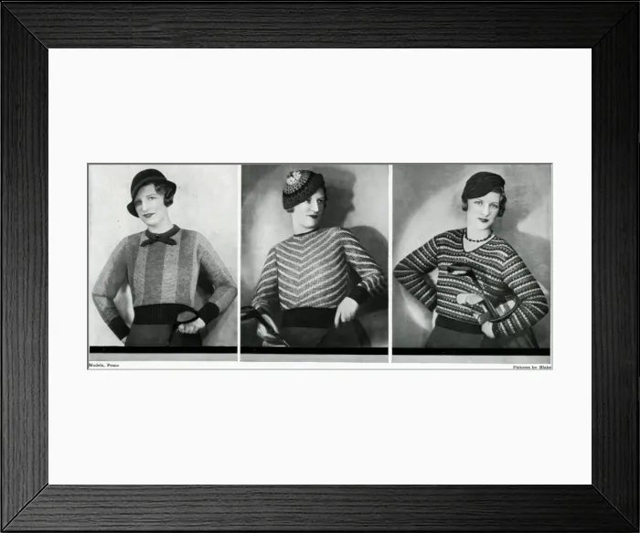 Framed Print : Model wearing fashionable stripes 1933 Framed Print : Model wearing fashionable stripes 1933