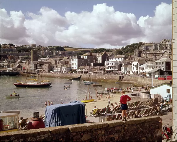 View of St Ives harbour and beach, Cornwall