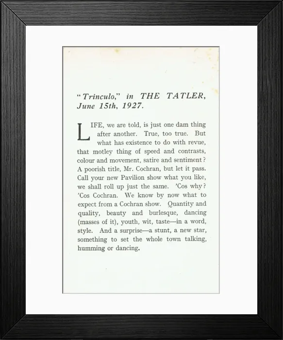 Framed Print : One Dam Thing After Another revue by Ronald Jeans Framed Print : One Dam Thing After Another revue by Ronald Jeans