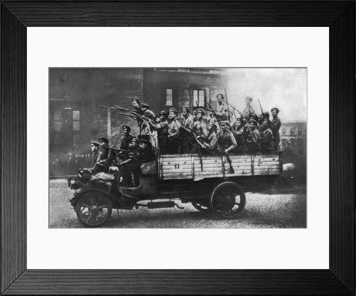 Framed Print : Armed soldiers riding in a truck, Petrograd, Russia Framed Print : Armed soldiers riding in a truck, Petrograd, Russia