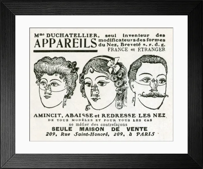 Framed Print : Advert for Mme Duchatellier nose straightening 1908 Framed Print : Advert for Mme Duchatellier nose straightening 1908