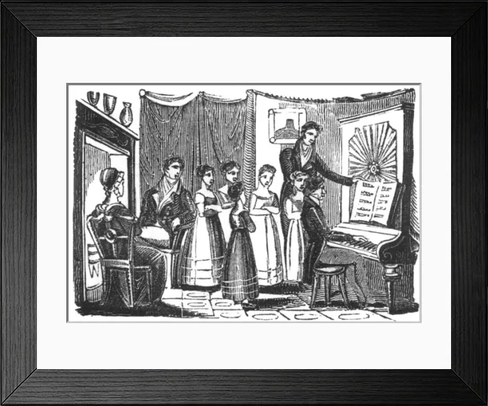 Framed Print : Piano recital group, c. 1800 Framed Print : Piano recital group, c. 1800