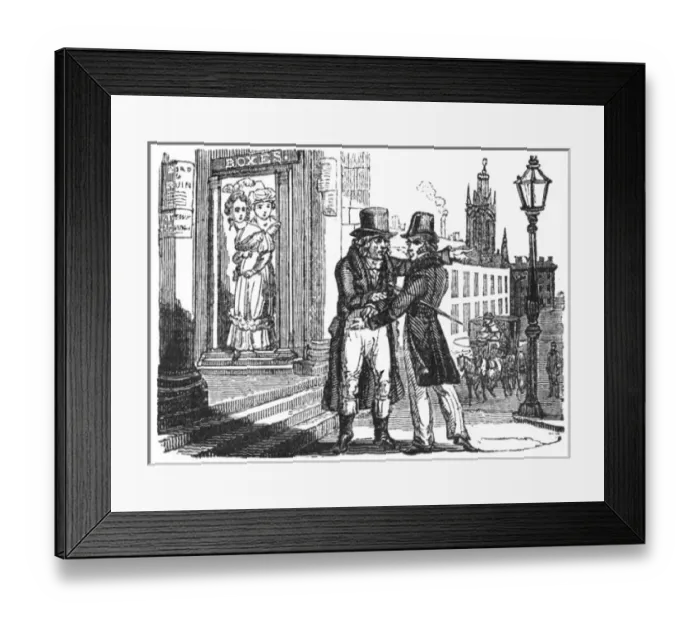 Framed Print : Men arguing outside a theatre, c. 1800 Framed Print : Men arguing outside a theatre, c. 1800