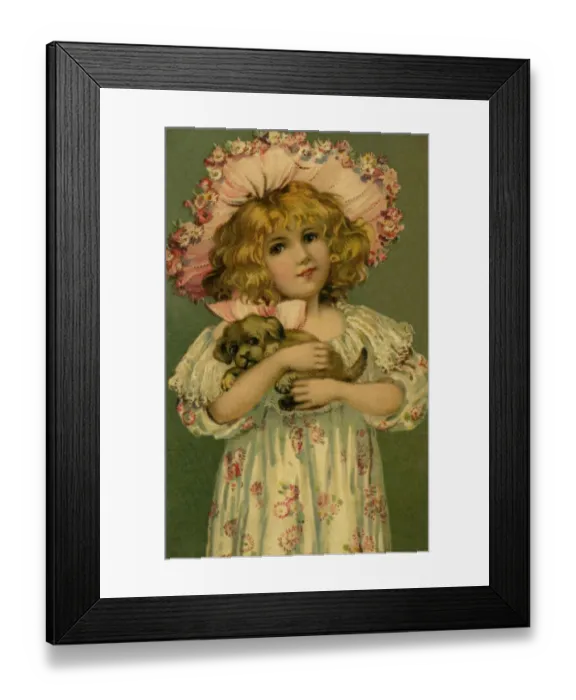 Framed Print : Girl with a puppy Framed Print : Girl with a puppy