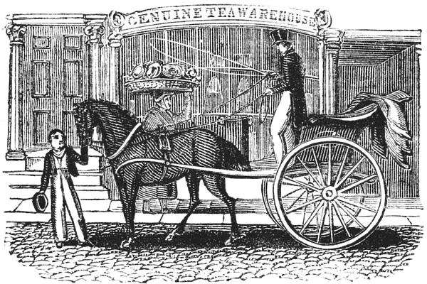 Horse-drawn gig outside tea warehouse, c. 1800