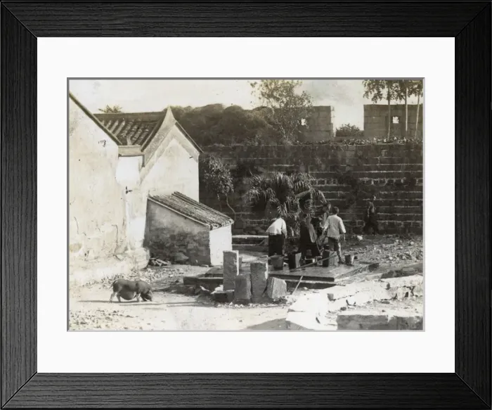 Framed Print : People working in a back yard, China Framed Print : People working in a back yard, China