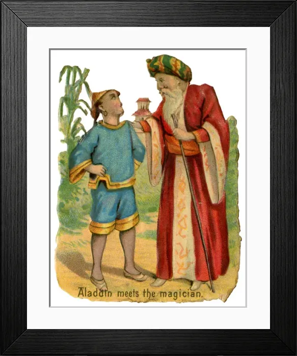 Framed Print : Victorian Scrap - Aladdin meets the magician Framed Print : Victorian Scrap - Aladdin meets the magician