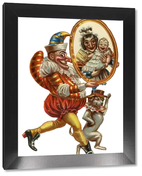 Victorian Scrap - Mr Punch and Toby with portrait