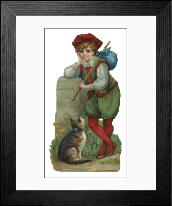 Framed Print : Victorian Scrap - Dick Whittington and Cat Framed Print : Victorian Scrap - Dick Whittington and Cat