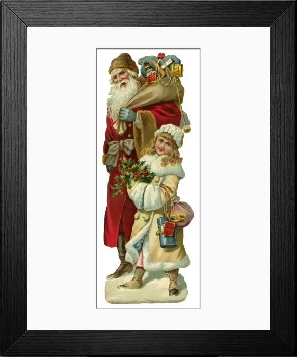 Framed Print : Victorian Scrap - Santa with sack and girl Framed Print : Victorian Scrap - Santa with sack and girl