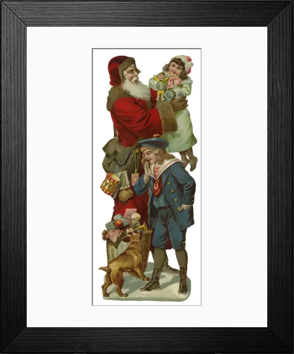 Framed Print : Victorian Scrap - Santa with children, dog and presents Framed Print : Victorian Scrap - Santa with children, dog and presents