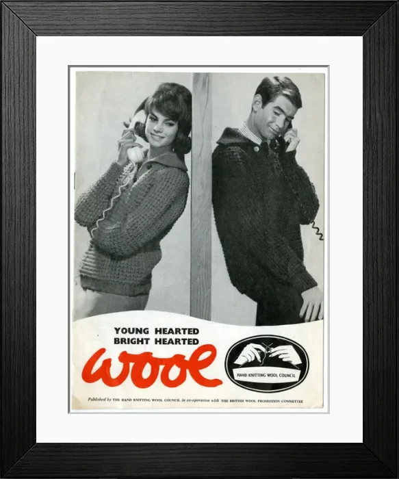 Framed Print : Advertisement for wool - couple on telephone Framed Print : Advertisement for wool - couple on telephone