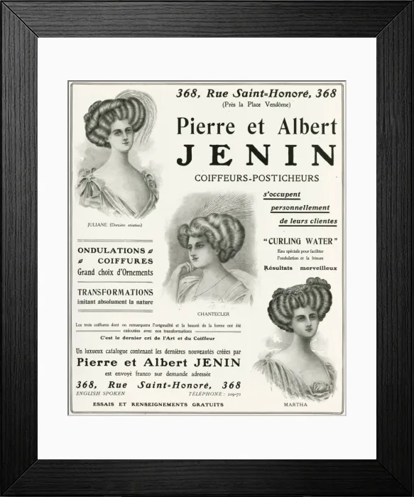 Framed Print : Advert for Pierre et Albert Jenin womens hair 1909 Framed Print : Advert for Pierre et Albert Jenin womens hair 1909