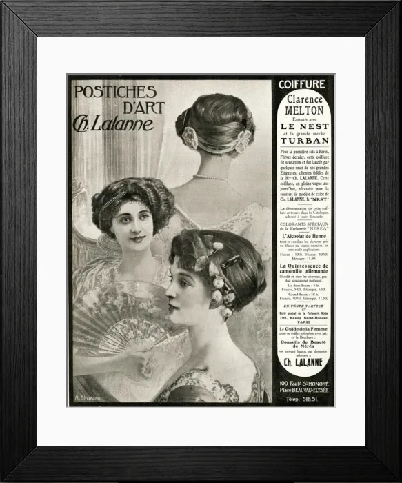 Framed Print : Advert for Ch. Lalanne womens hairstyles 1909 Framed Print : Advert for Ch. Lalanne womens hairstyles 1909