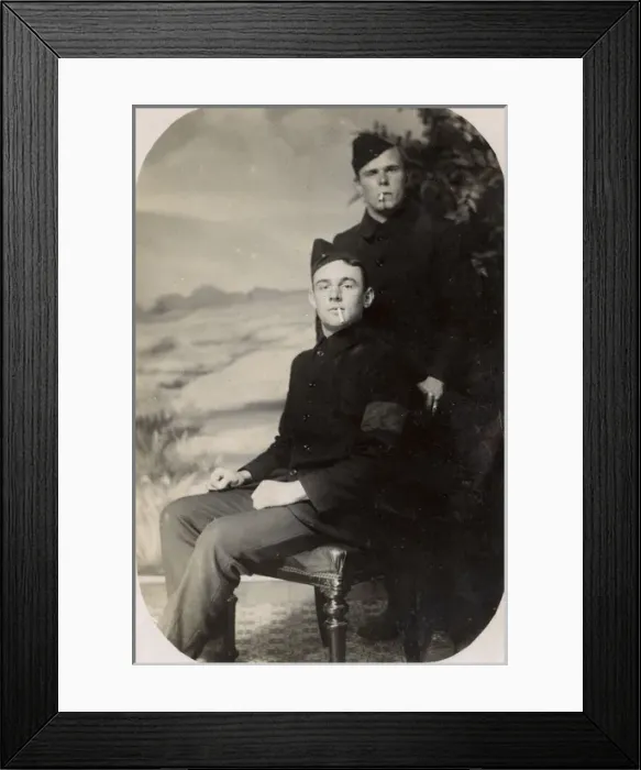 Framed Print : Two young men in military uniform, WW1 Framed Print : Two young men in military uniform, WW1