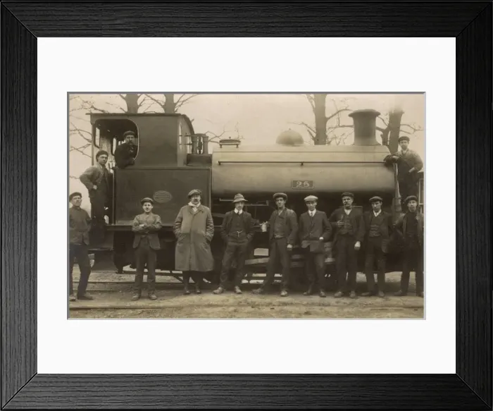 Framed Print : Railway workers pose with steam engine Framed Print : Railway workers pose with steam engine