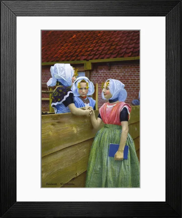 Framed Print : Three girls in traditional costume, Zeeland, Netherlands Framed Print : Three girls in traditional costume, Zeeland, Netherlands