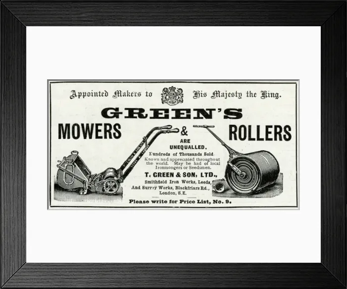 Framed Print : Advert for Greens mowers and rollers 1902 Framed Print : Advert for Greens mowers and rollers 1902