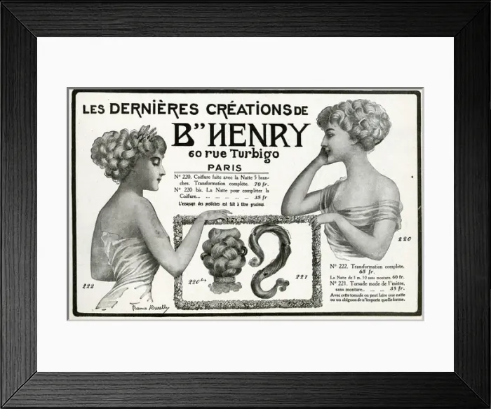 Framed Print : Advert for B Henry hairpieces 1910 Framed Print : Advert for B Henry hairpieces 1910