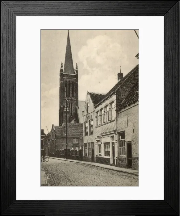 Framed Print : Street with church, Sluis, Netherlands Framed Print : Street with church, Sluis, Netherlands