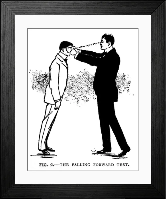 Framed Print : Hypnotism, the falling forward test Date: 1900