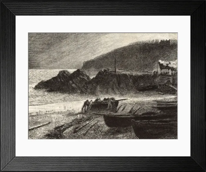 Framed Print : Hauling in the Boats - Evening by Charles Napier Hemy Framed Print : Hauling in the Boats - Evening by Charles Napier Hemy