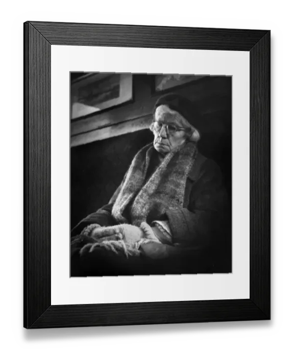 Framed Print : Tired elderly woman sleeping on a train Framed Print : Tired elderly woman sleeping on a train