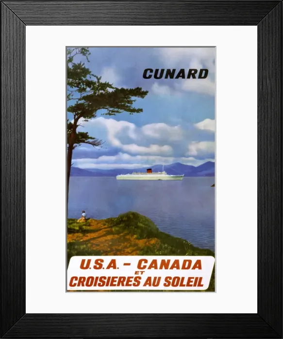 Framed Print : Poster advertising Cunard cruises to USA and Canada Framed Print : Poster advertising Cunard cruises to USA and Canada