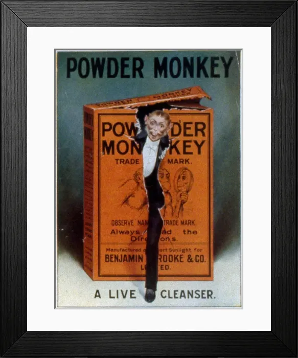 Framed Print : Advertisement for Powder Monkey cleaning powder Framed Print : Advertisement for Powder Monkey cleaning powder