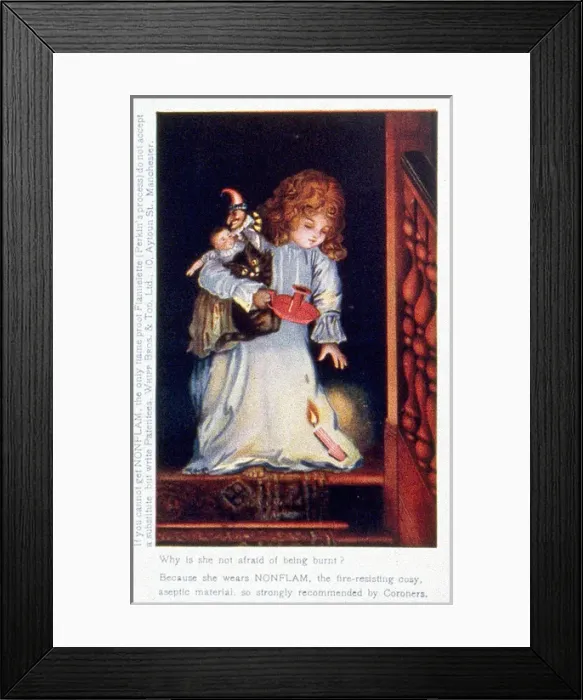 Framed Print : Advertisement for Nonflam flameproof clothing Framed Print : Advertisement for Nonflam flameproof clothing