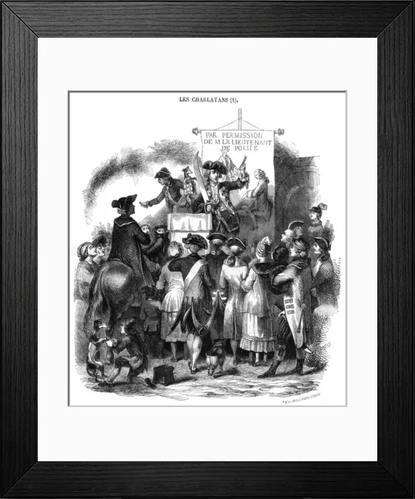 Framed Print : French charlatan selling his wares in the street Framed Print : French charlatan selling his wares in the street