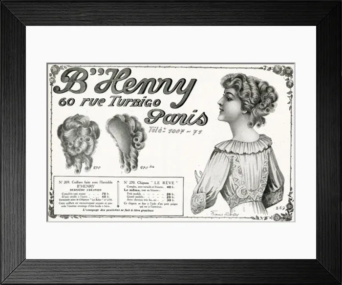 Framed Print : Advert for B Henry hairpieces 1910 Framed Print : Advert for B Henry hairpieces 1910