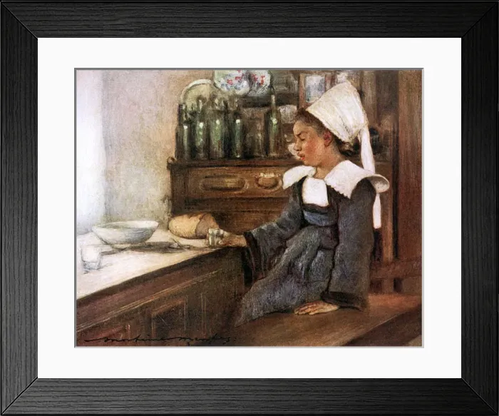 Framed Print : BREAD. A Breton woman at her petit dejeuner Date: 1905 Framed Print : BREAD. A Breton woman at her petit dejeuner Date: 1905